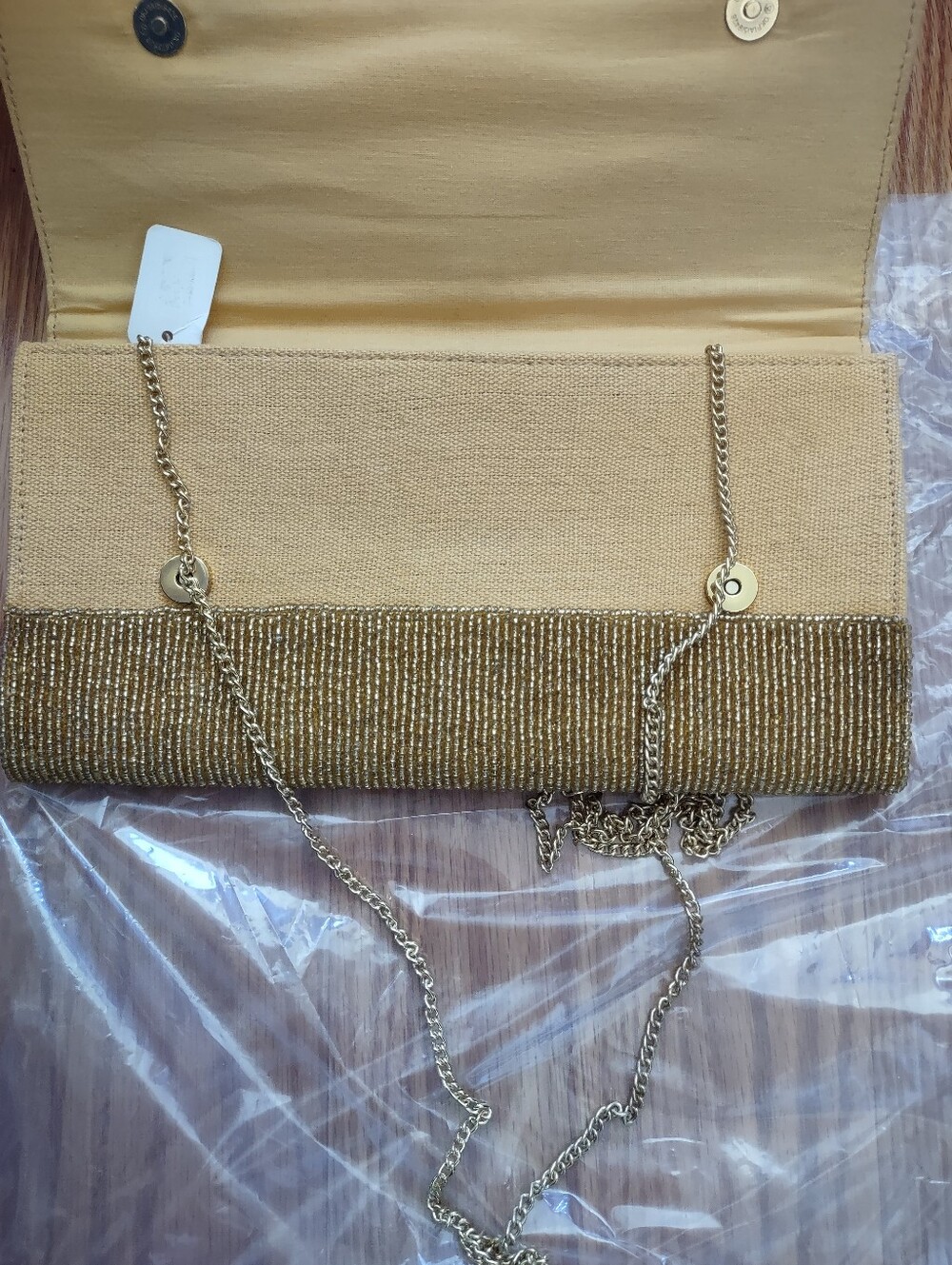 Gold Beaded Bee-Embellished Clutch with Pink & Orange Accent - Picture 6 of 6